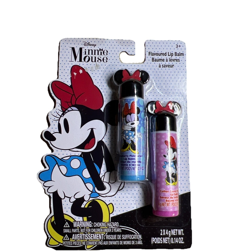 Disney‎ Minnie Mouse 2ct Lip Balms - Blueberry & Cotton Candy Flavors Pink Blue